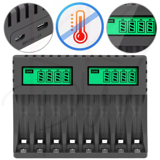 8 Slot Smart Battery Charger LCD Display for AA/AAA Rechargeable Batteries Ausie Sales