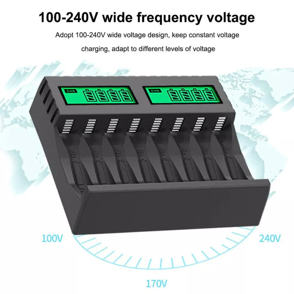 8 Slot Smart Battery Charger LCD Display for AA/AAA Rechargeable Batteries Ausie Sales