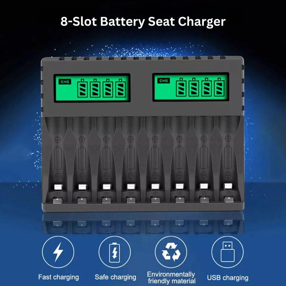 8 Slot Smart Battery Charger LCD Display for AA/AAA Rechargeable Batteries Ausie Sales