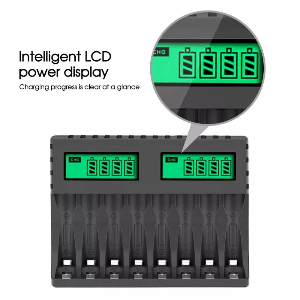 8 Slot Smart Battery Charger LCD Display for AA/AAA Rechargeable Batteries Ausie Sales