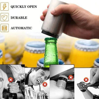 Automatic Bottle Cap Opener Stainless Steel Magnetic Beer Push Down Opener Gift Ausie Sales