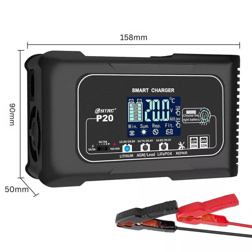 Automatic Lithium Battery Charger 20A 12V/24V For Lifepo4 Lead-Acid AGM/Gel/SLA Ausie Sales