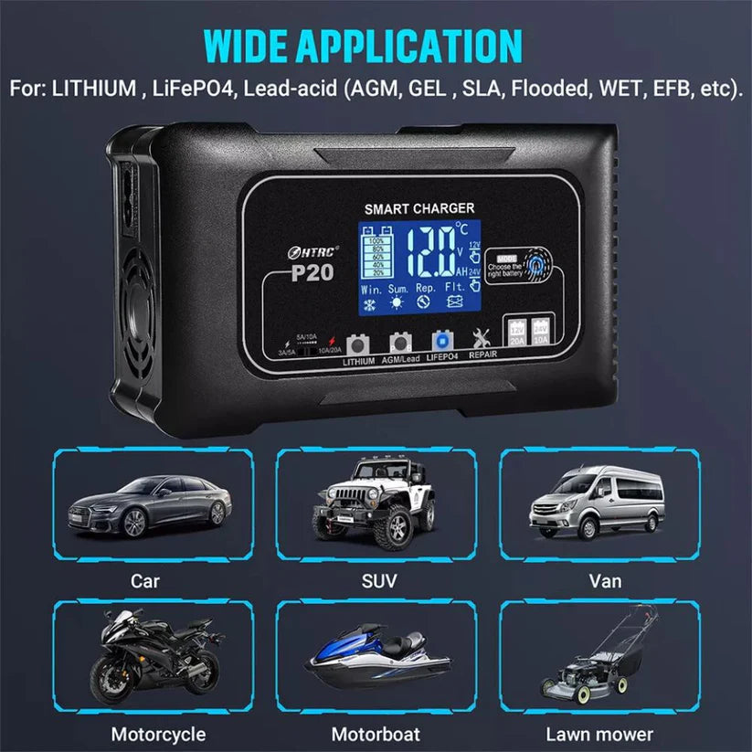 Automatic Lithium Battery Charger 20A 12V/24V For Lifepo4 Lead-Acid AGM/Gel/SLA Ausie Sales