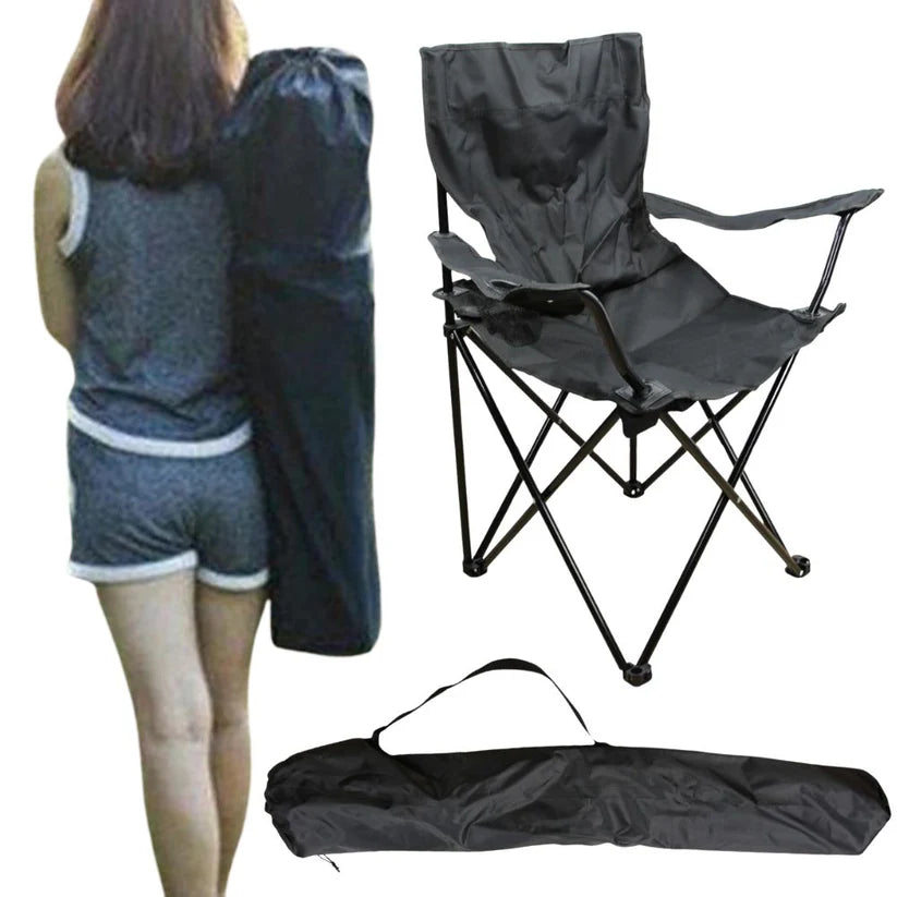 Black Portable Outdoor Folding Chair with Carry Case Camping Fishing Seat Ausie Sales