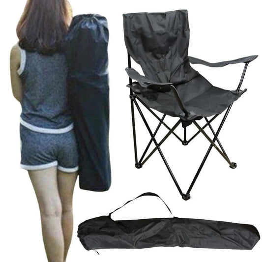 Black Portable Outdoor Folding Chair with Carry Case Camping Fishing Seat Ausie Sales