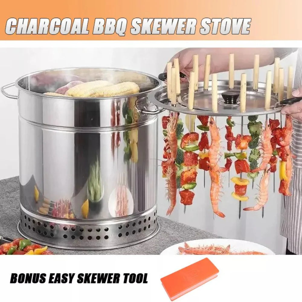 Camping Outdoor Charcoal BBQ Grill Cooking Stainless Steel Skewer Vertical Ausie Sales