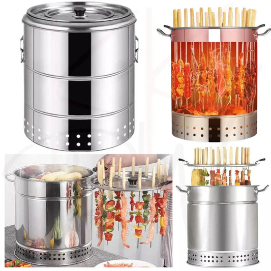 Camping Outdoor Charcoal BBQ Grill Cooking Stainless Steel Skewer Vertical Ausie Sales