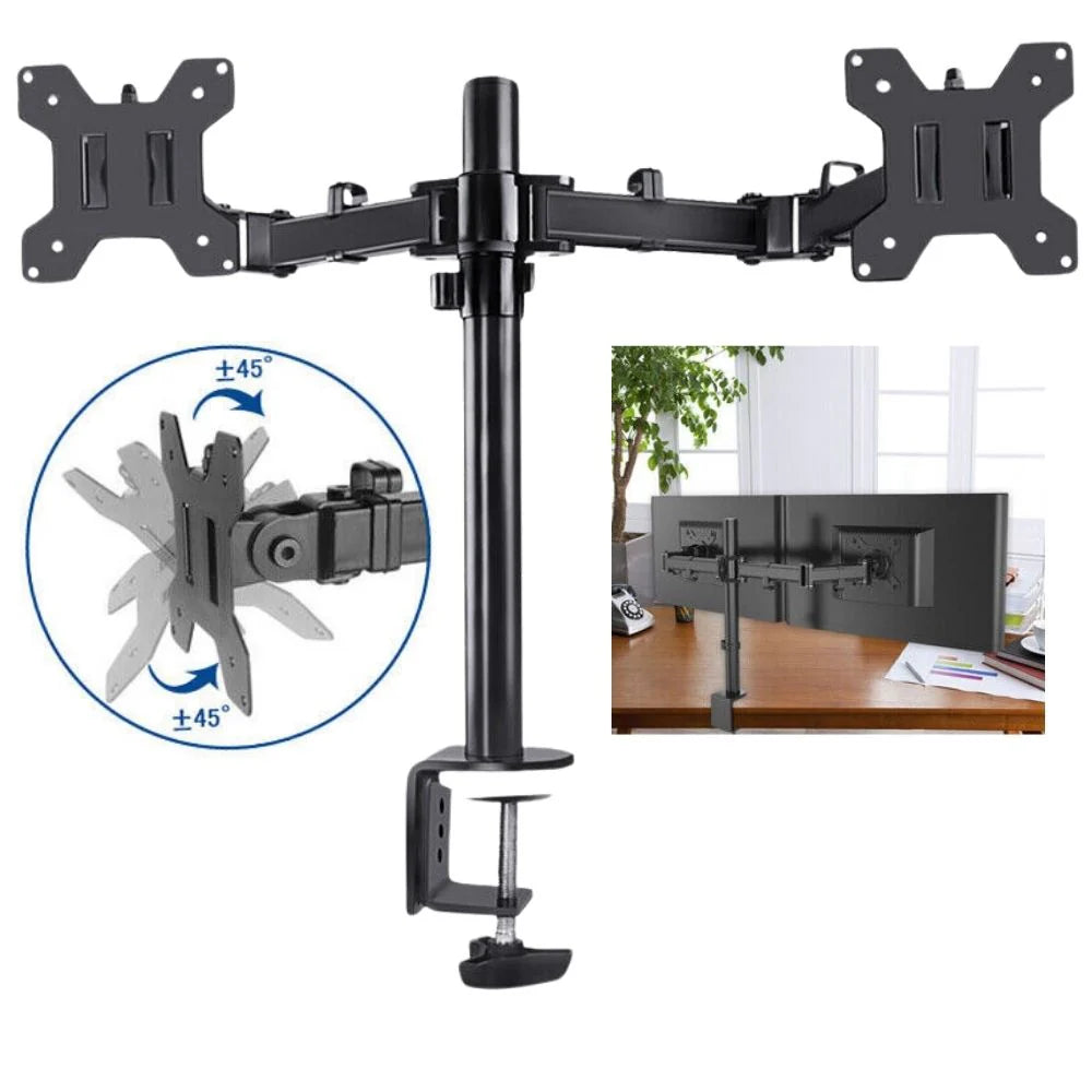 Dual Arm Monitor Stand Desk Mount HD LED TV Screen Holder Bracket Fit Up to 27'' Ausie Sales