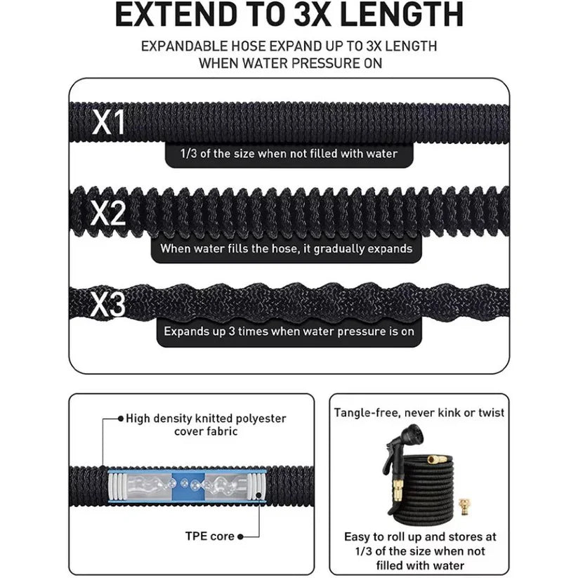 Flexible Expandable Water Garden Hose Pipe W/ Spray Nozzle Gun 25-100FT Car Wash Ausie Sales