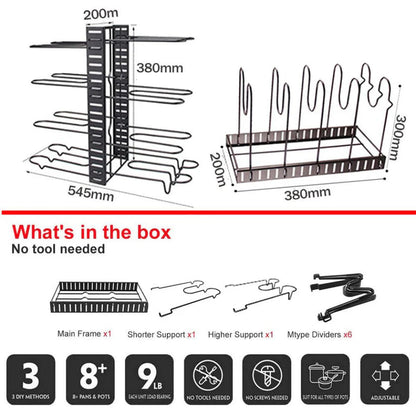 Kitchen Storage Rack Cookware Organiser Pot Lid Frying Pan Pantry Holder Shelves Ausie Sales