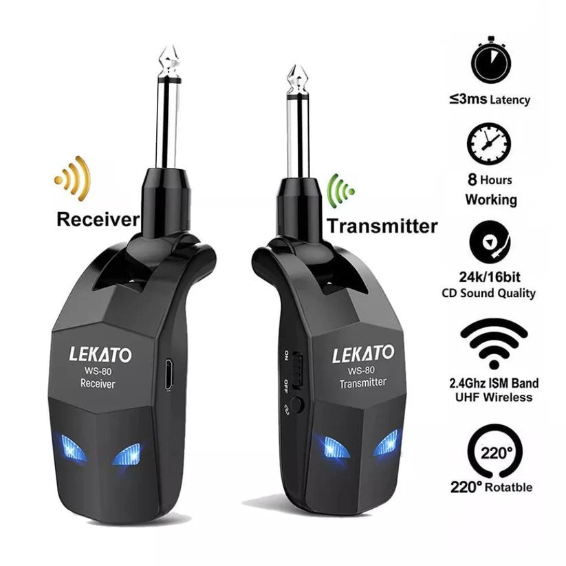 LEKATO Wireless Guitar Transmitter Receiver Audio System 2.4Ghz ISM 4 Channel Ausie Sales