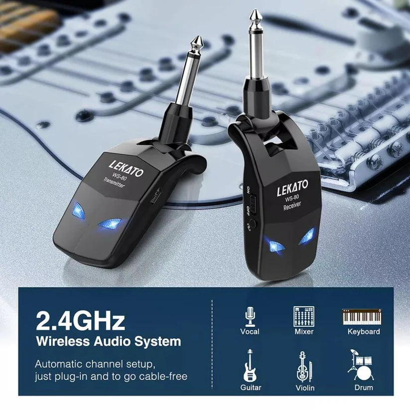 LEKATO Wireless Guitar Transmitter Receiver Audio System 2.4Ghz ISM 4 Channel Ausie Sales
