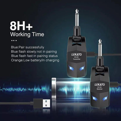 LEKATO Wireless Guitar Transmitter Receiver Audio System 2.4Ghz ISM 4 Channel Ausie Sales