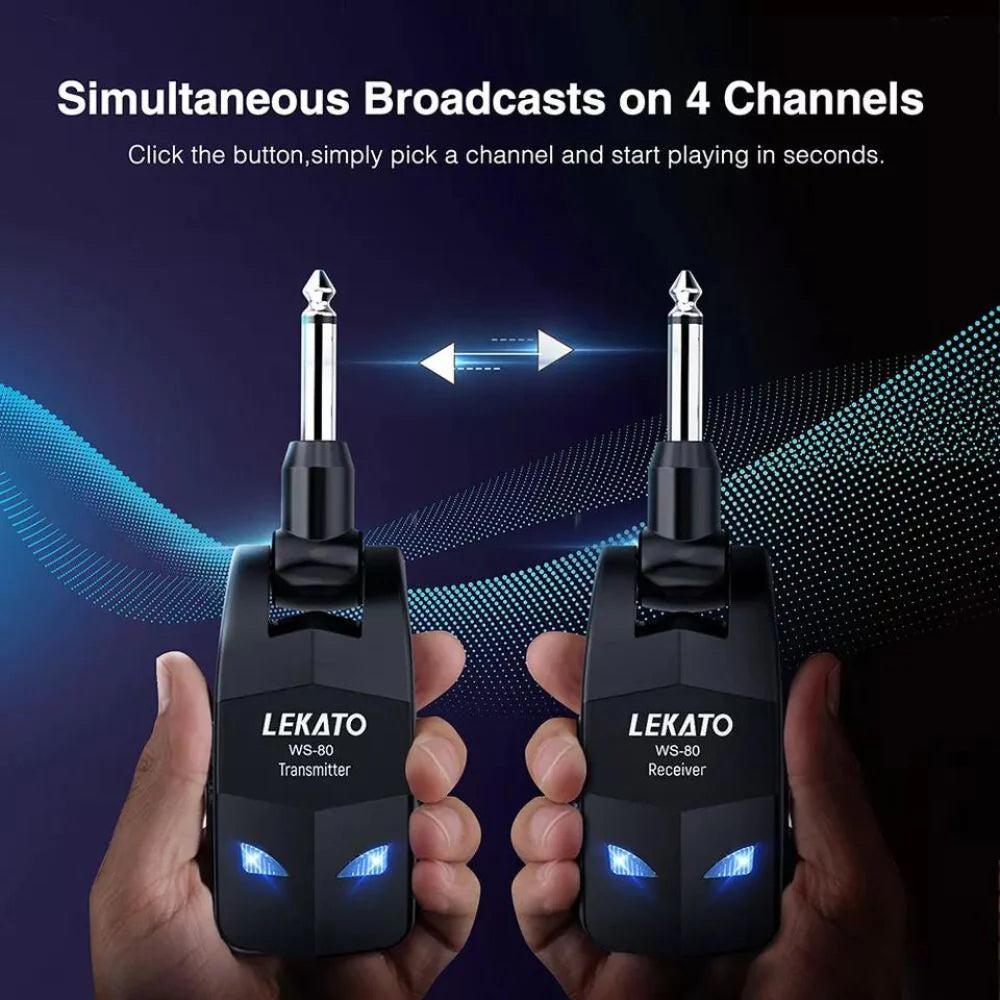 LEKATO Wireless Guitar Transmitter Receiver Audio System 2.4Ghz ISM 4 Channel Ausie Sales