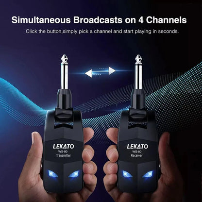 LEKATO Wireless Guitar Transmitter Receiver Audio System 2.4Ghz ISM 4 Channel Ausie Sales