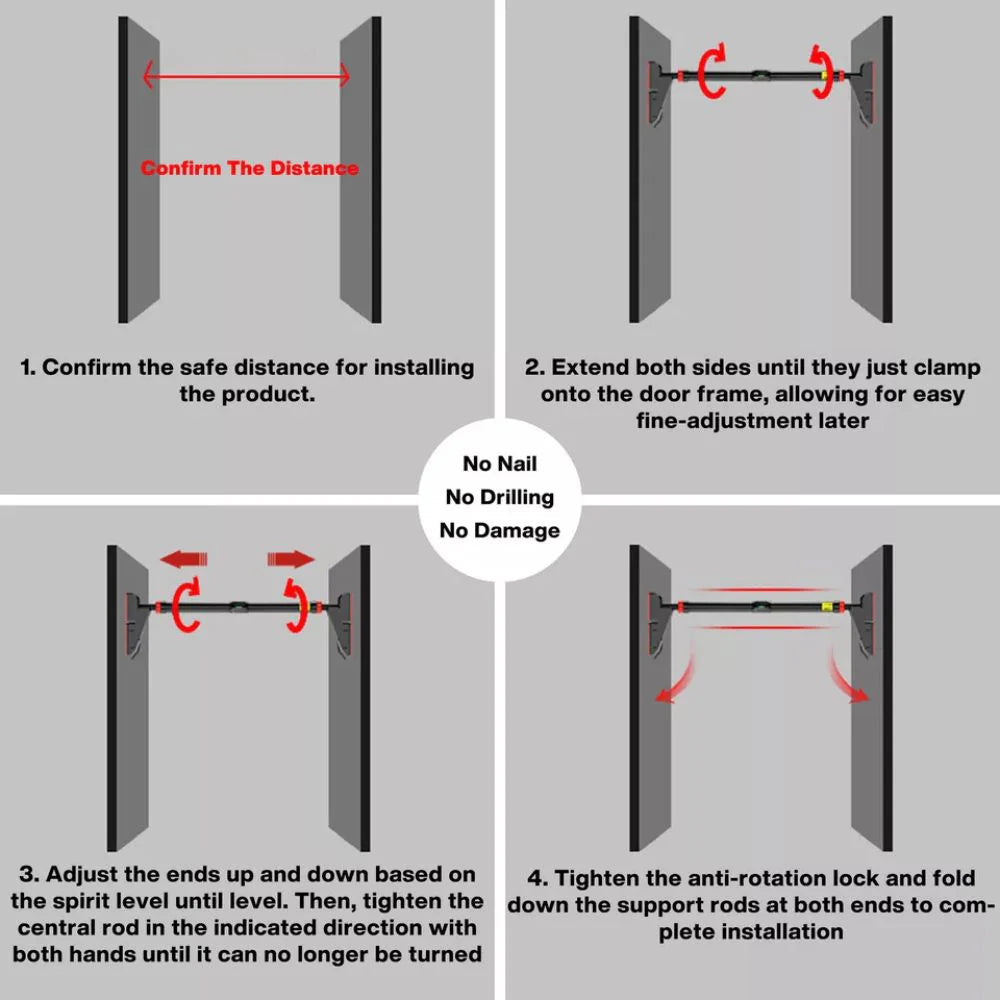 METEOR Pull Up Bar Door Bar Wall Exercise Home Gym Workout Chin Up Doorway Ausie Sales