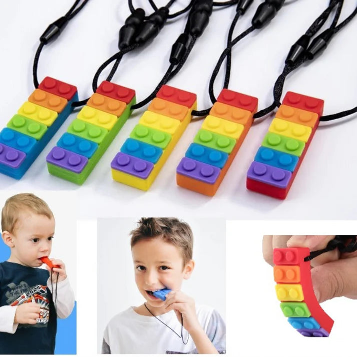 Rainbow Brick Sensory Chew Necklace For Biting, Teething, Autism, ADHD & Fidgeting My Store