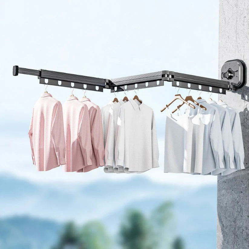 Retractable Folding Clothes Hanger Wall Mounted Cloth Drying Rack Space Saving - Ausie Sales