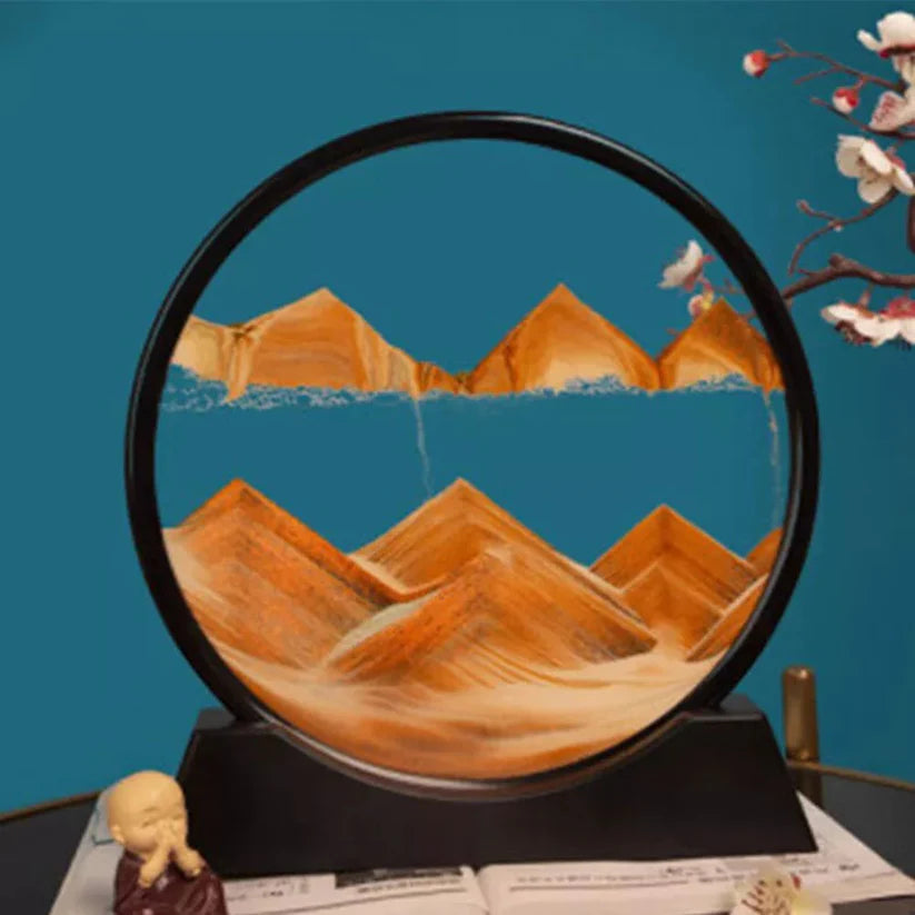 Round Glass Moving Sand Art Picture Quicksand Sea Sandscape 3D Deep Painting Ausie Sales