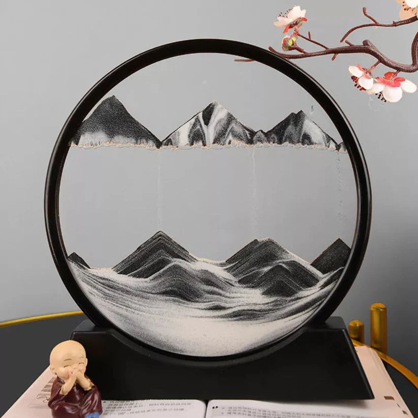 Round Glass Moving Sand Art Picture Quicksand Sea Sandscape 3D Deep Painting Ausie Sales