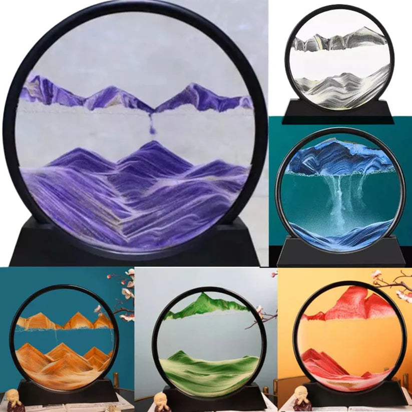 Round Glass Moving Sand Art Picture Quicksand Sea Sandscape 3D Deep Painting Ausie Sales