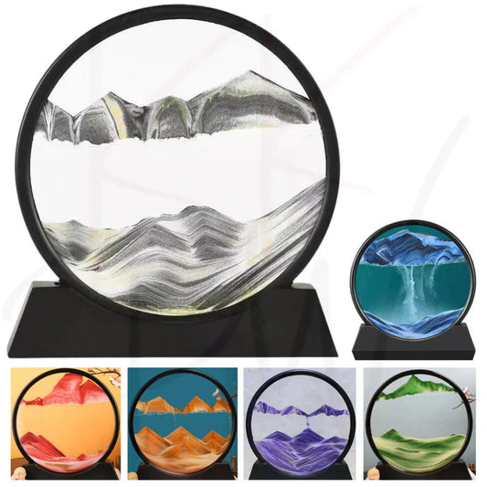 Round Glass Moving Sand Art Picture Quicksand Sea Sandscape 3D Deep Painting Ausie Sales