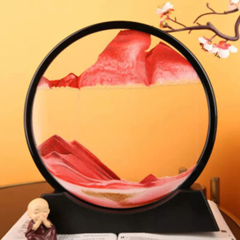 Round Glass Moving Sand Art Picture Quicksand Sea Sandscape 3D Deep Painting Ausie Sales