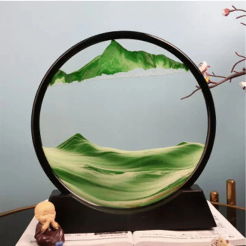 Round Glass Moving Sand Art Picture Quicksand Sea Sandscape 3D Deep Painting Ausie Sales