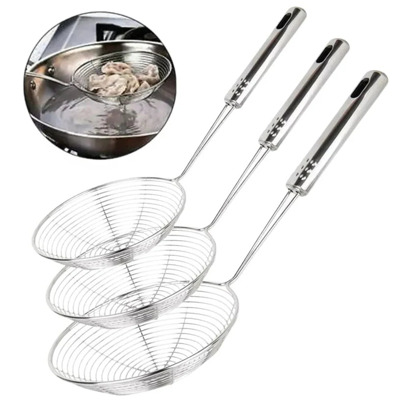 Set of 3 Spider Stainless Steel Strainer Skimmer Spoon For Cooking Frying Pasta Ausie Sales