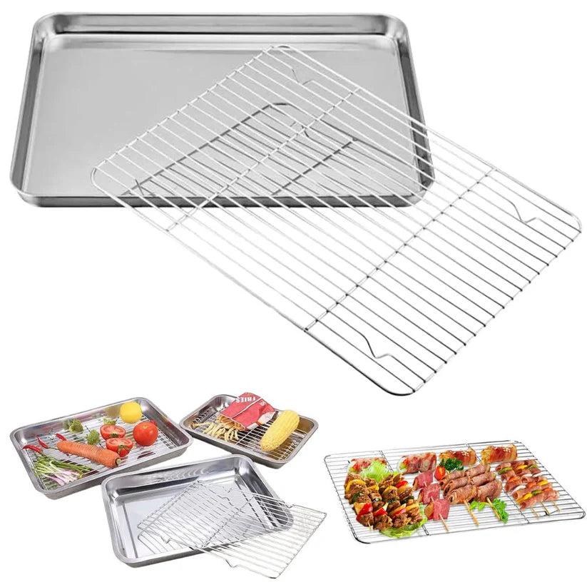Stainless Steel Baking Tray with Cooling Rack Cookie Oven Kitchen Sheet Pan Set Ausie Sales