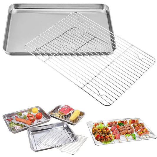 Stainless Steel Baking Tray with Cooling Rack Cookie Oven Kitchen Sheet Pan Set Ausie Sales