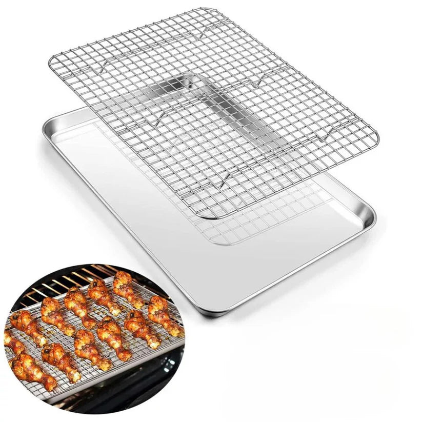 Stainless Steel Baking Tray with Cooling Rack Cookie Oven Kitchen Sheet Pan Set Ausie Sales