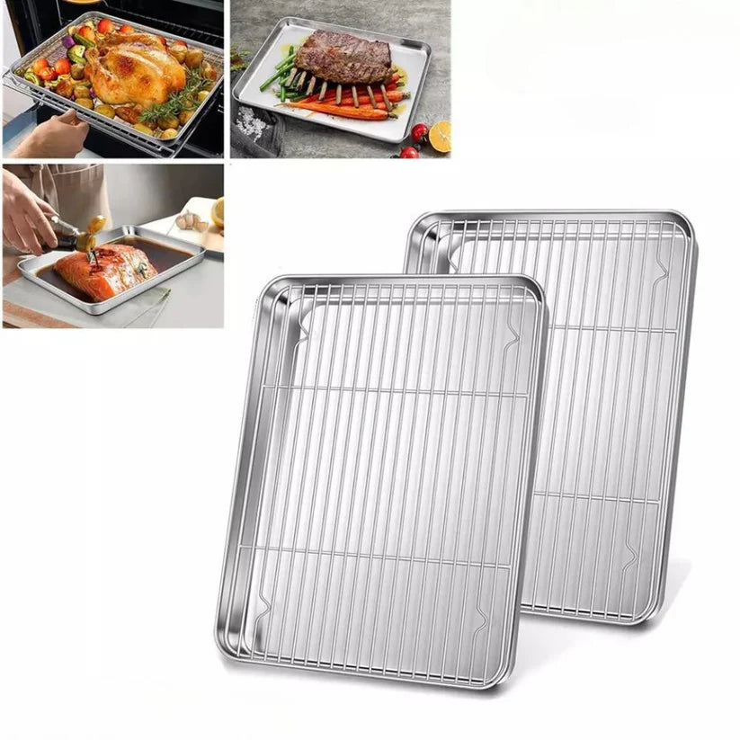 Stainless Steel Baking Tray with Cooling Rack Cookie Oven Kitchen Sheet Pan Set Ausie Sales