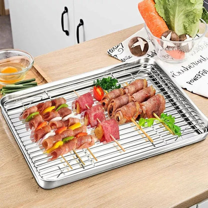 Stainless Steel Baking Tray with Cooling Rack Cookie Oven Kitchen Sheet Pan Set Ausie Sales