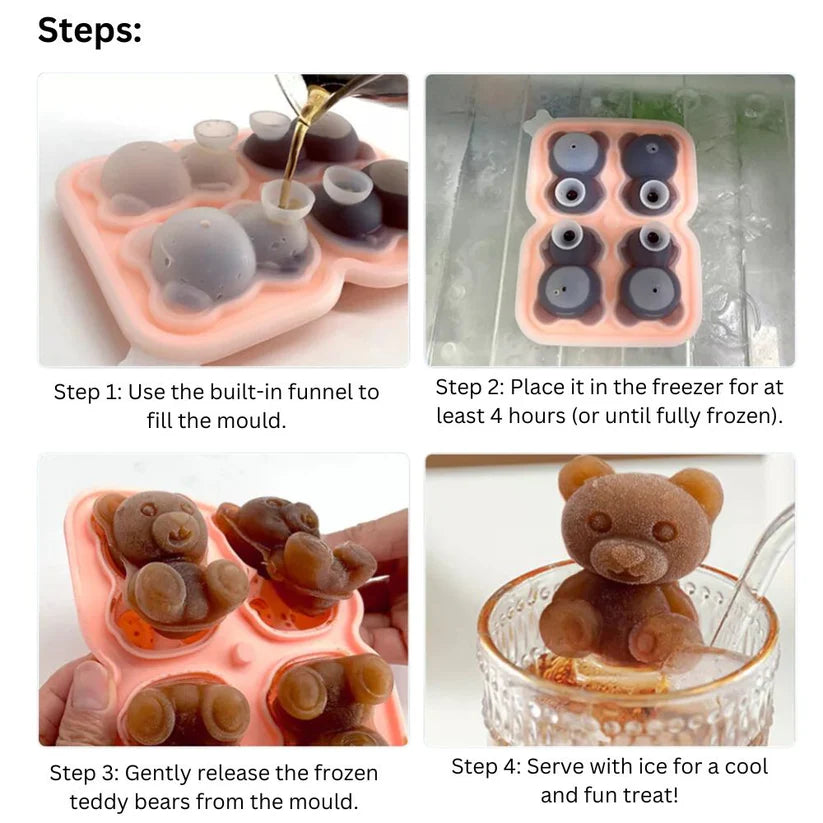Teddy Bear Shape 3D Ice Cube Maker Silicone Moulds DIY Cake Chocolate Mould Tray Ausie Sales