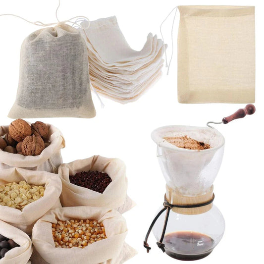 UP 50x Reusable Cotton Filter Bags 100% Cotton Muslin Spices Herbs Tea Soup Drawstring Ausie Sales
