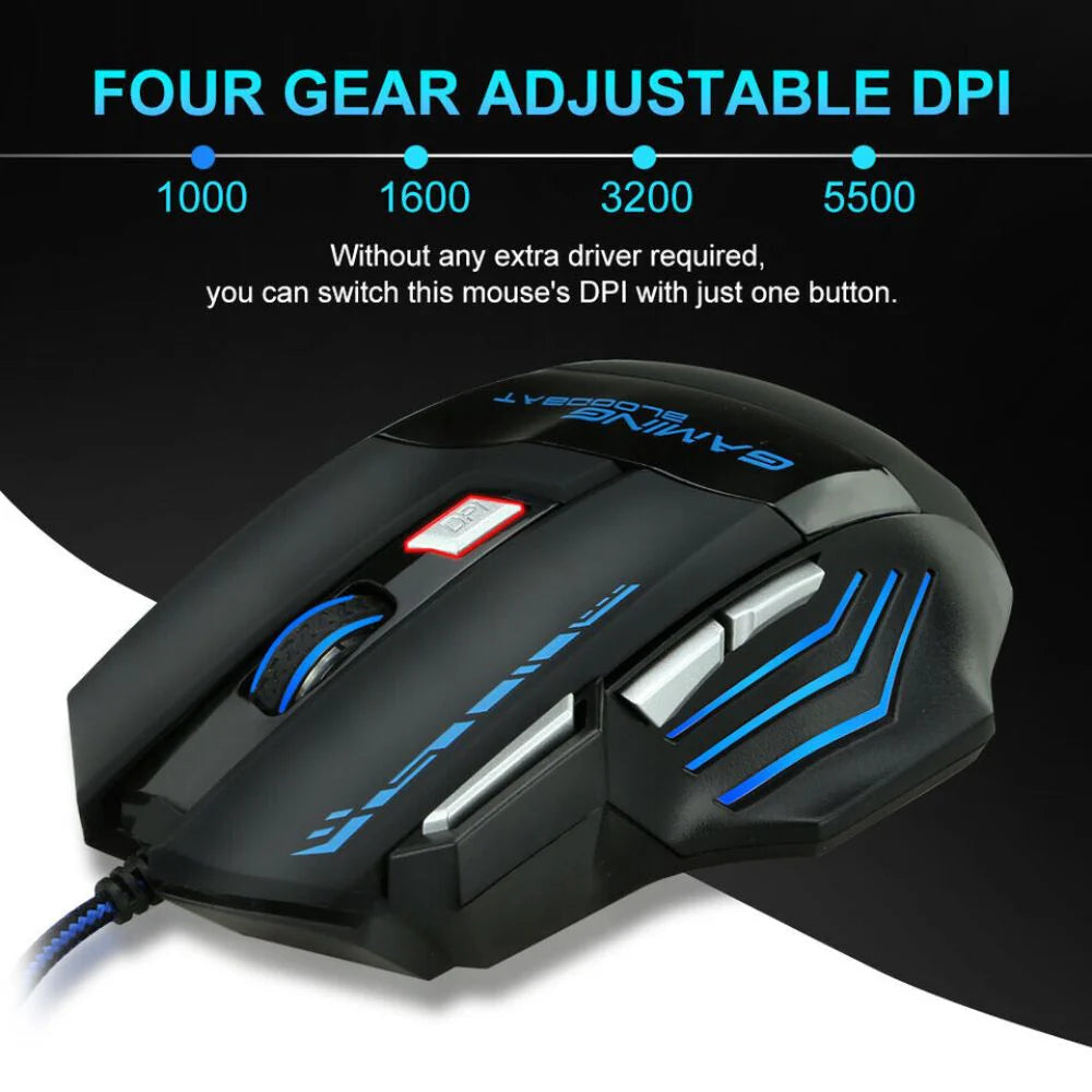 USB 5500DPI Gaming Mouse 7 Button LED Wired Optical Backlight Support Pro Ausie Sales