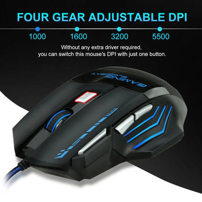 USB 5500DPI Gaming Mouse 7 Button LED Wired Optical Backlight Support Pro Ausie Sales