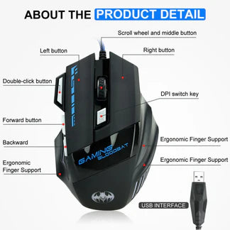 USB 5500DPI Gaming Mouse 7 Button LED Wired Optical Backlight Support Pro Ausie Sales