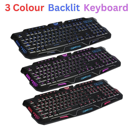 USB Wired Gaming Keyboard 3 Colour Illuminated Led Back-light Cool Ergonomic PC Ausie Sales