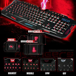 USB Wired Gaming Keyboard 3 Colour Illuminated Led Back-light Cool Ergonomic PC Ausie Sales