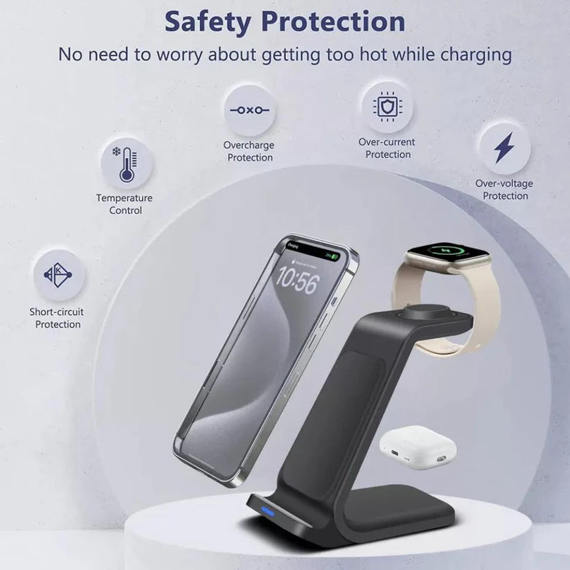 Wireless Charger Dock Charging Station 3 in 1 For Apple Watch iPhone SE-15 AirPods Ausie Sales