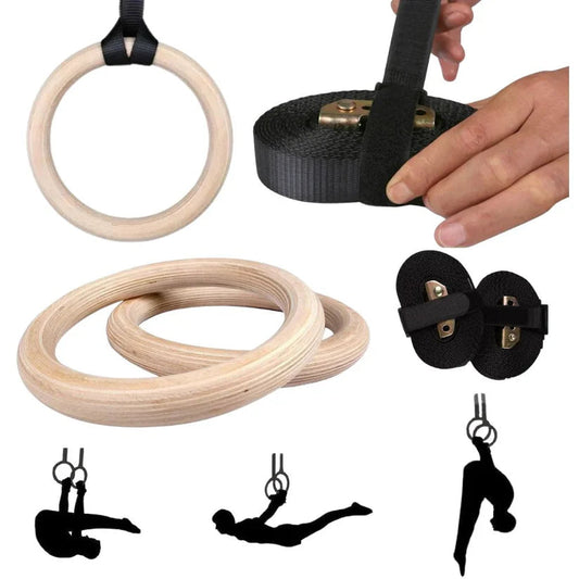 Wooden Gymnastic Olympic Rings Strength Training CrossFit Gym Fitness BS:600kg Ausie Sales