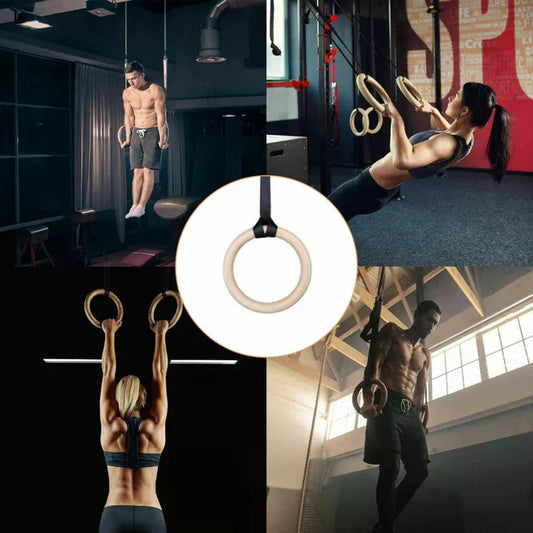 Wooden Gymnastic Olympic Rings Strength Training CrossFit Gym Fitness BS:600kg Ausie Sales
