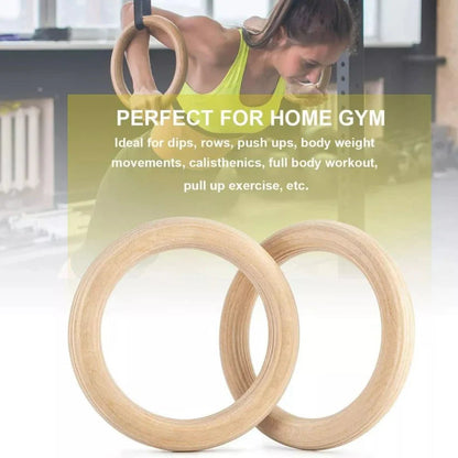Wooden Gymnastic Olympic Rings Strength Training CrossFit Gym Fitness BS:600kg Ausie Sales