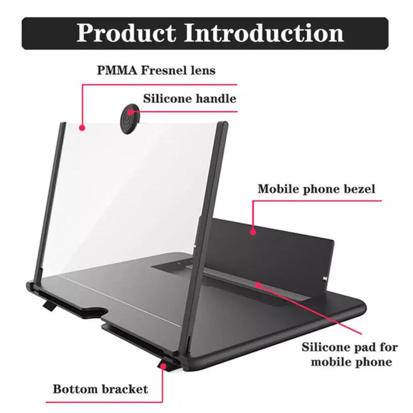12" Folding Screen Magnifier Amplifier Stand 3D Adjustable Mobile Phone HD Video Ausie Sales