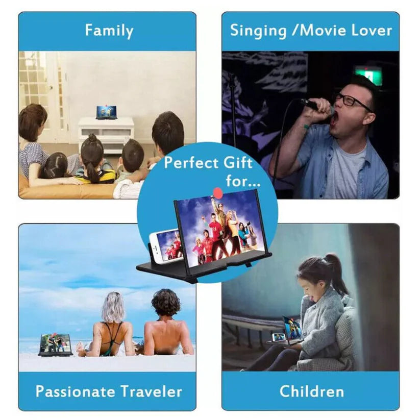 12" Folding Screen Magnifier Amplifier Stand 3D Adjustable Mobile Phone HD Video Ausie Sales
