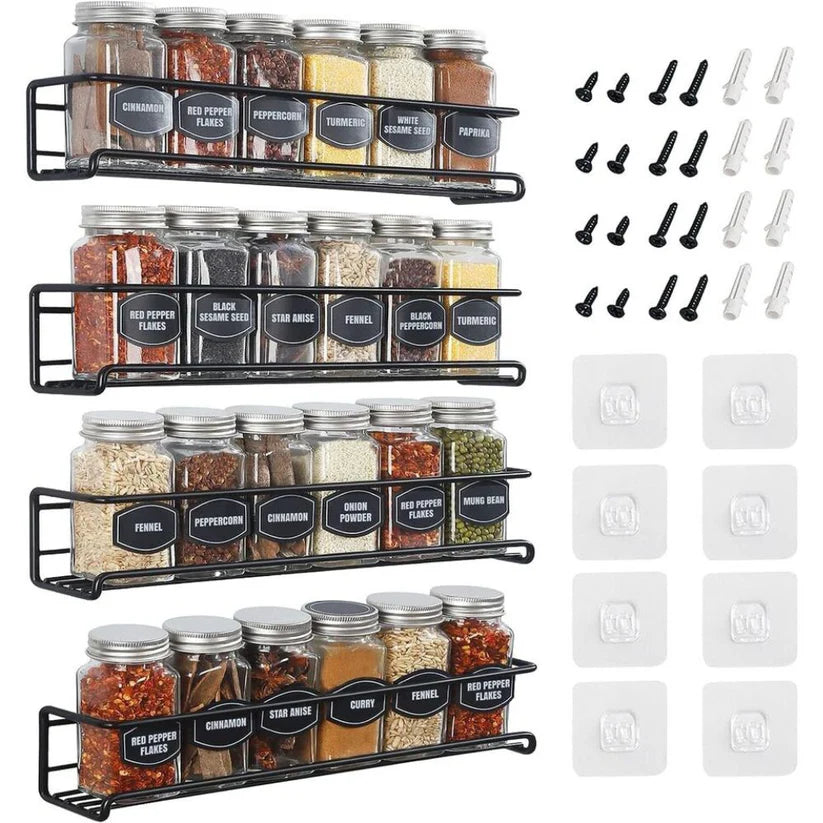 4PCS SET Kitchen Spice Rack Storage Organiser Shelves Wall Mount Kitchen Door Jar Ausie Sales