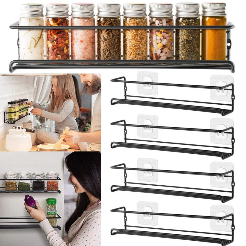 4PCS SET Kitchen Spice Rack Storage Organiser Shelves Wall Mount Kitchen Door Jar Ausie Sales