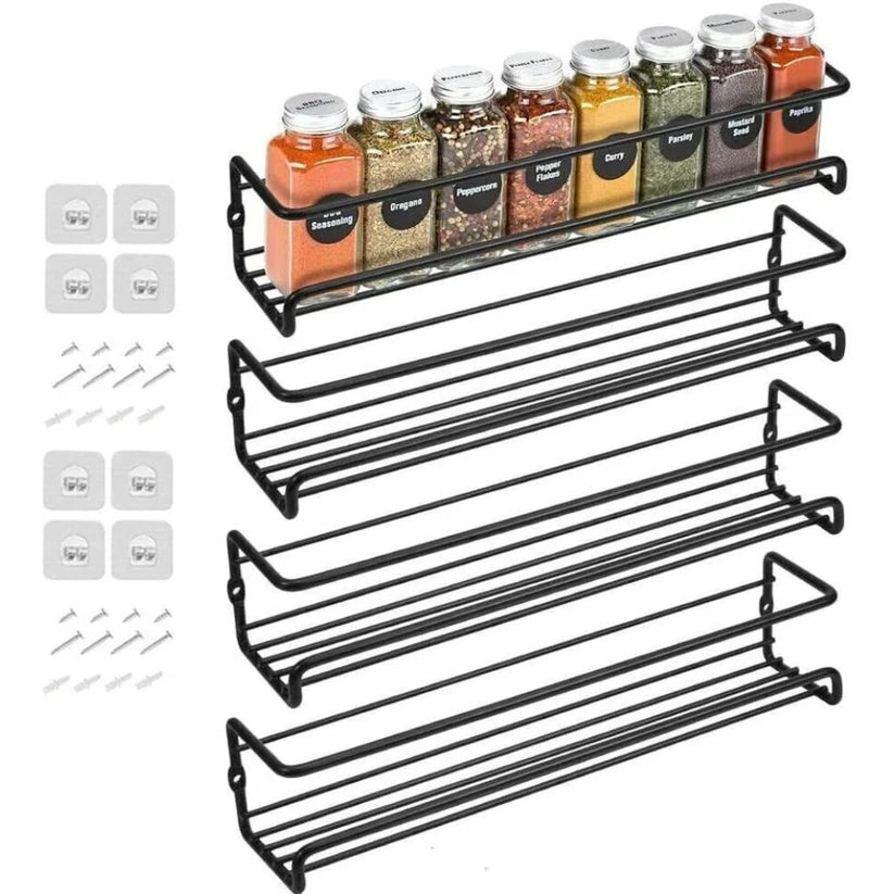 4PCS SET Kitchen Spice Rack Storage Organiser Shelves Wall Mount Kitchen Door Jar Ausie Sales